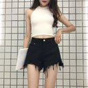 Denim High Waist Shorts: Edgy Raw Edge Design Chic Fit