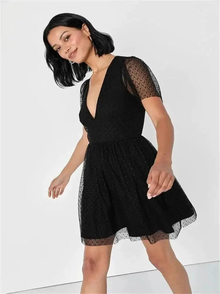 Export Single Lu's Dark Pattern V Neck Swing Dress Gown