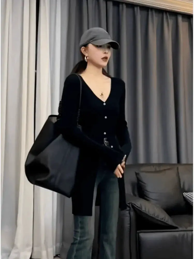French Chic V Neck Sweater Autumn 2023 Style Statement