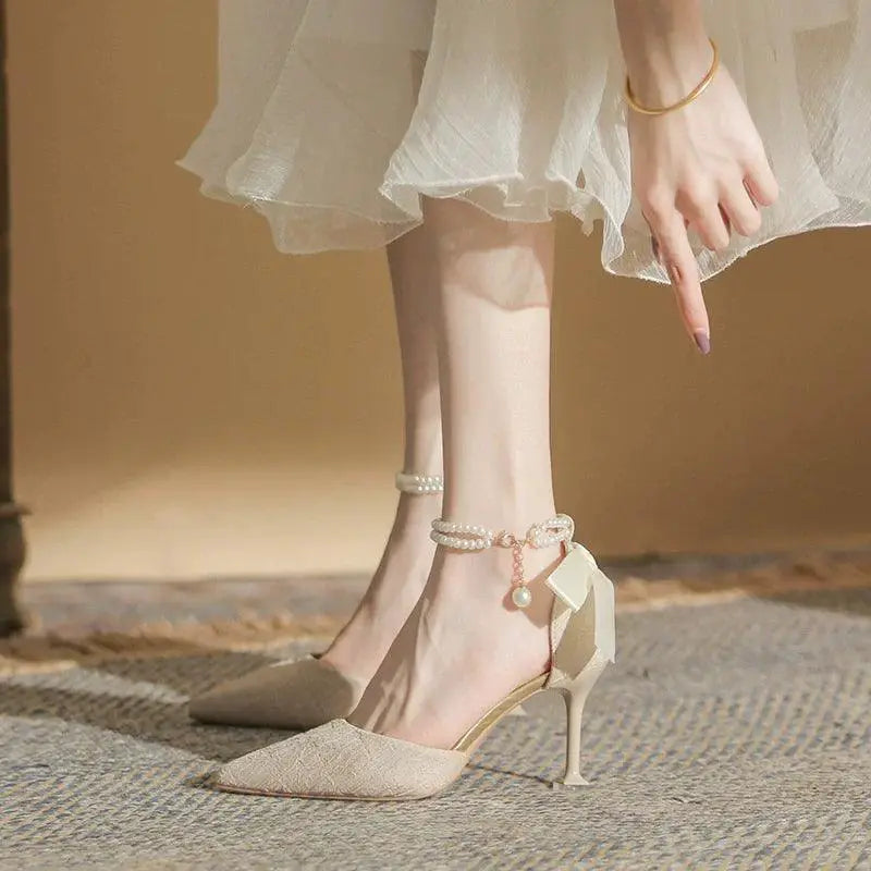Fairy Pearl Stiletto Heels With Toe Cap For Wedding Shoes