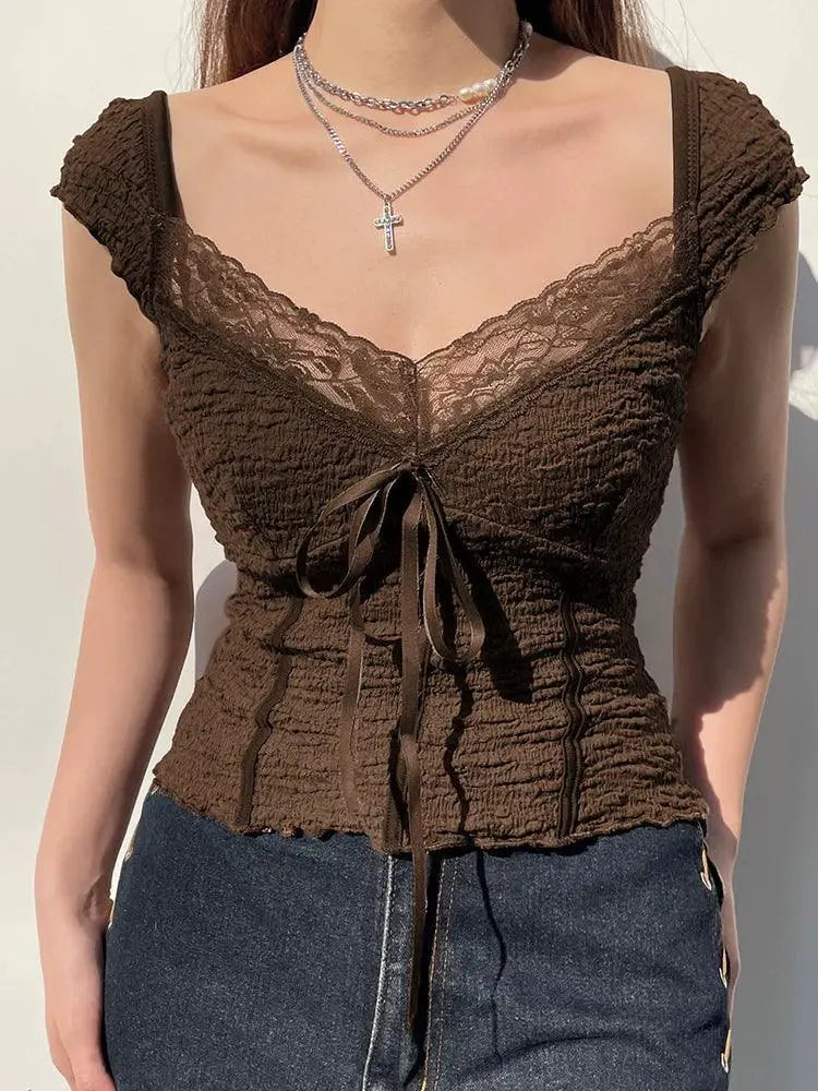 Retro Fishbone Style Short Sleeve Tee For Summer Chic Looks