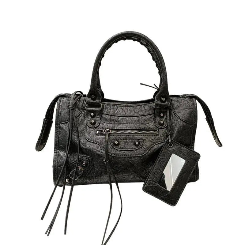 Motorcycle Leather Messenger Bag Retro Edgy Crossbody Style