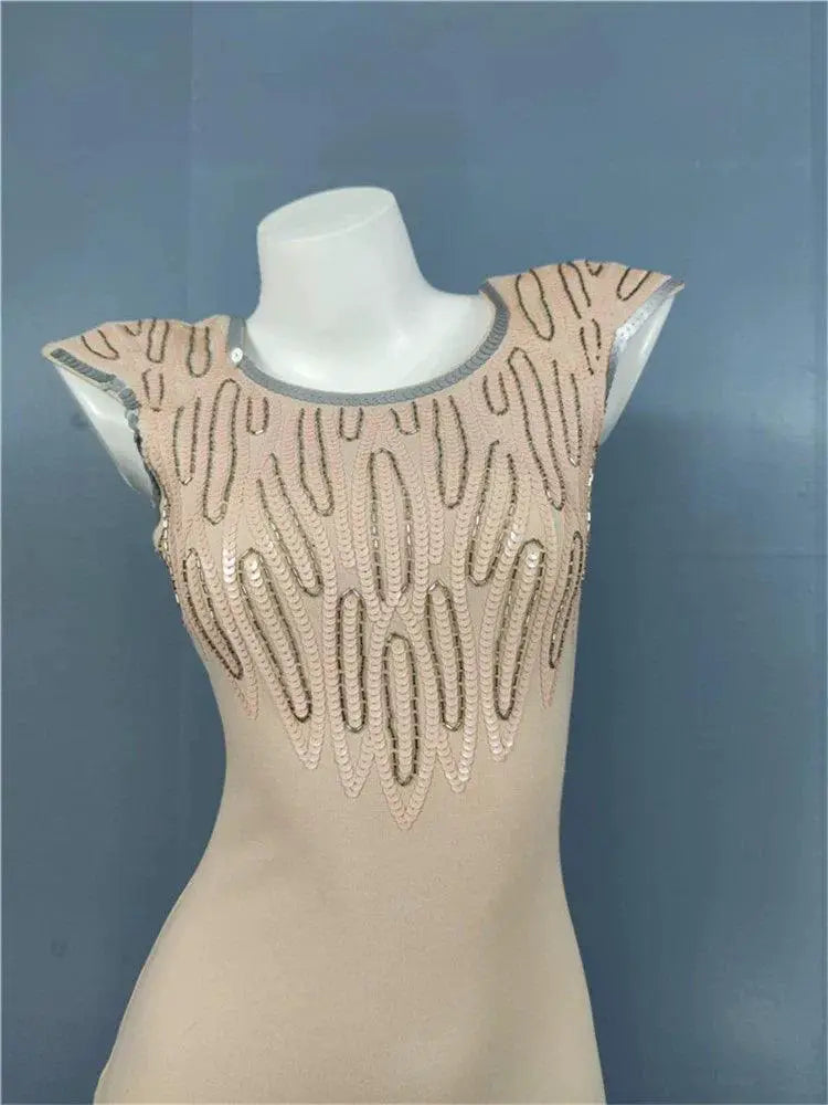 Li Jia Sequin Embroidered Cocktail Dress Elegant Mini Bag