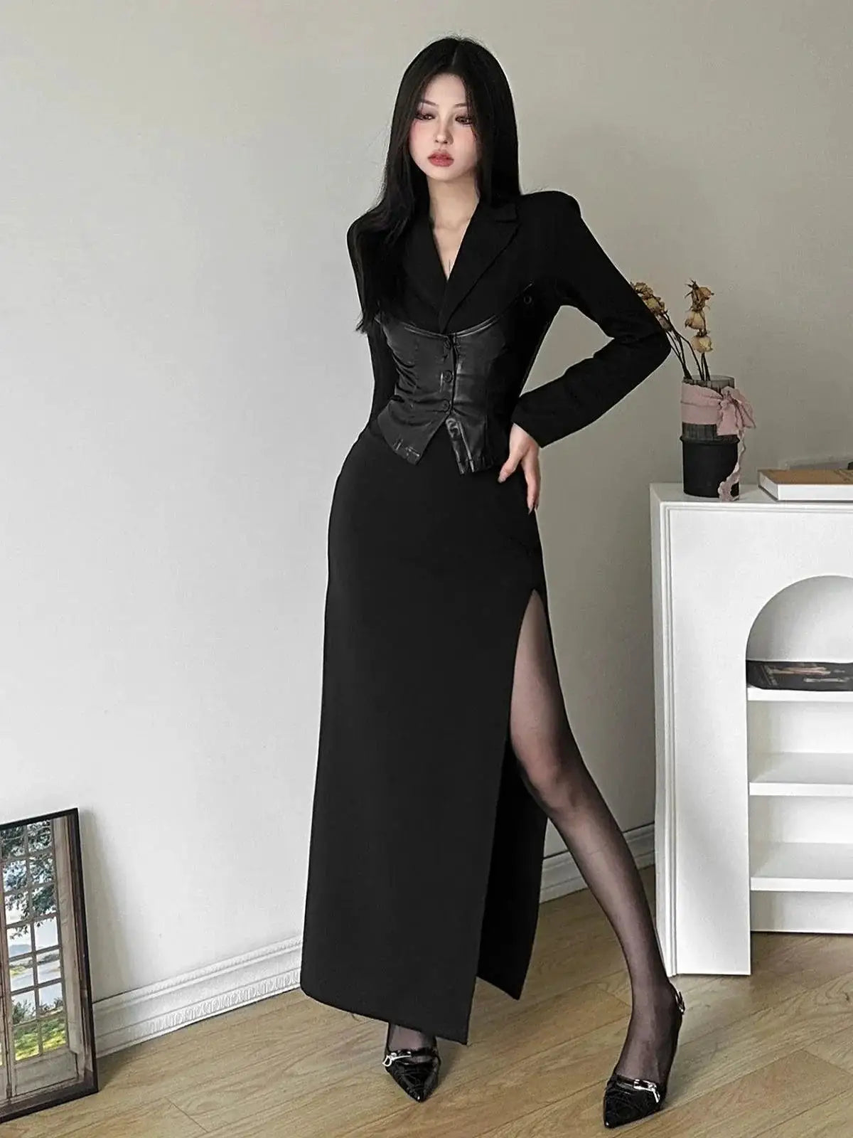 Edgy Black PU Leather Sheath Dress For Street Style Look