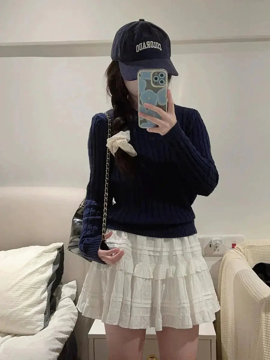 Spring White Ruffle Pettiskirt Korean Style Skirt For Women