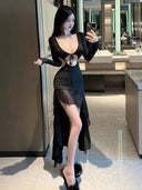 Ruffled Split Dress: Korean Style Autumn Fashion Charm