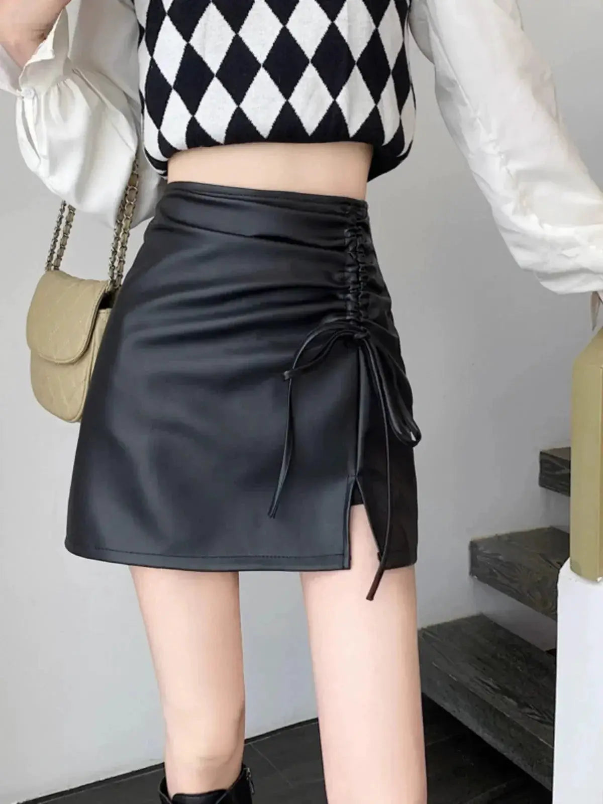 Black Leather Sheath Skirt European Chic Autumn Style
