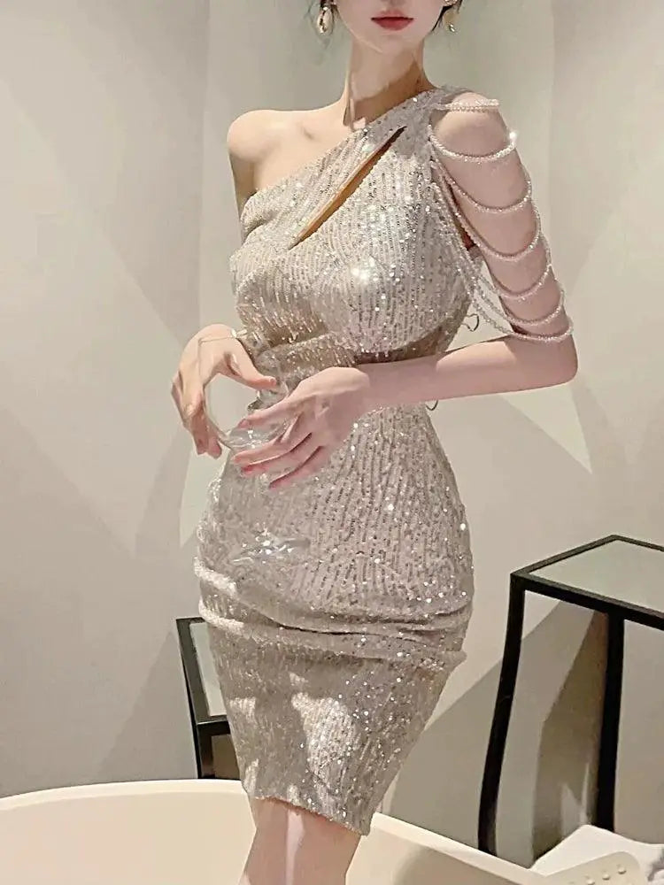 Sequin Embellished Backless Dress Glamorous Flattering Choice