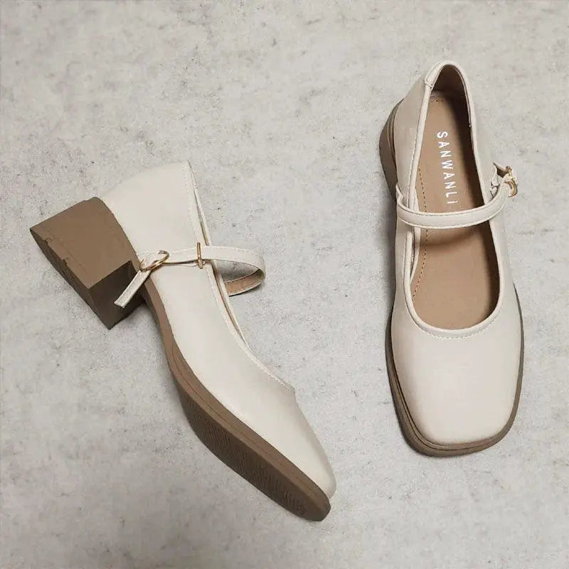 Soft Leather Square Toe Strap Shoes For Stylish Winter Wear