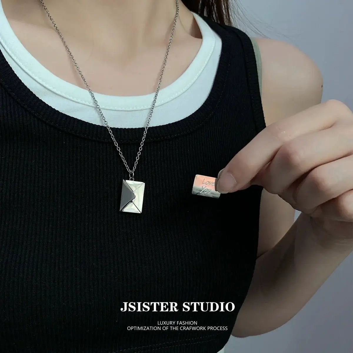 Open Envelope Couple Pendant Necklace Chinese Valentines Gift