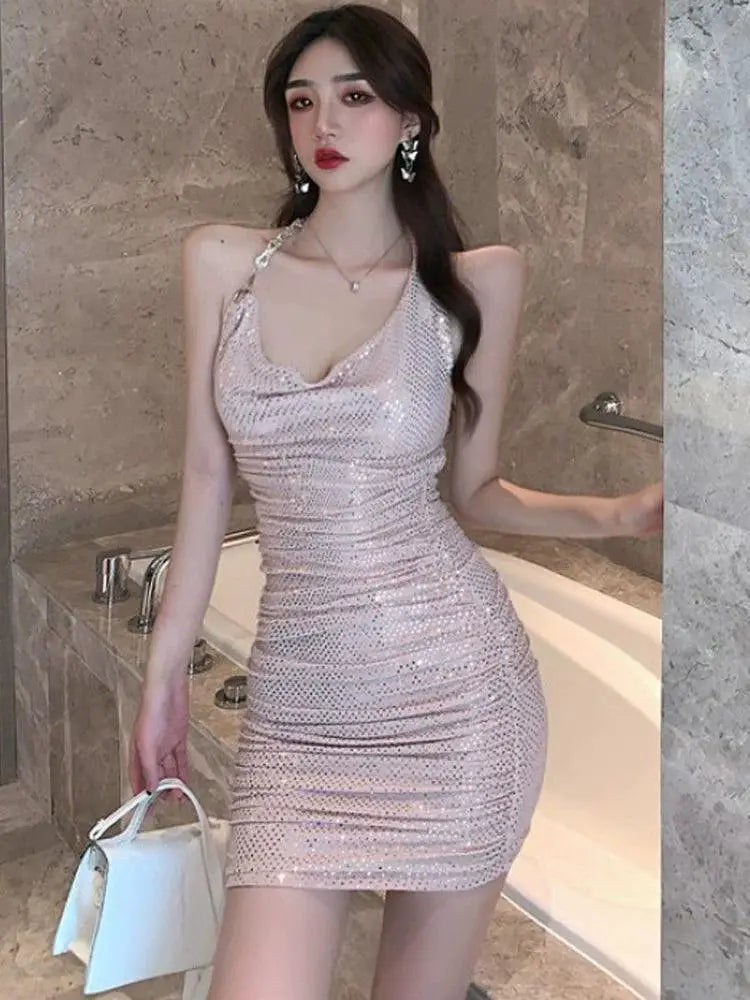 Disco Halterneck Dress European Style Confidence Party Wear