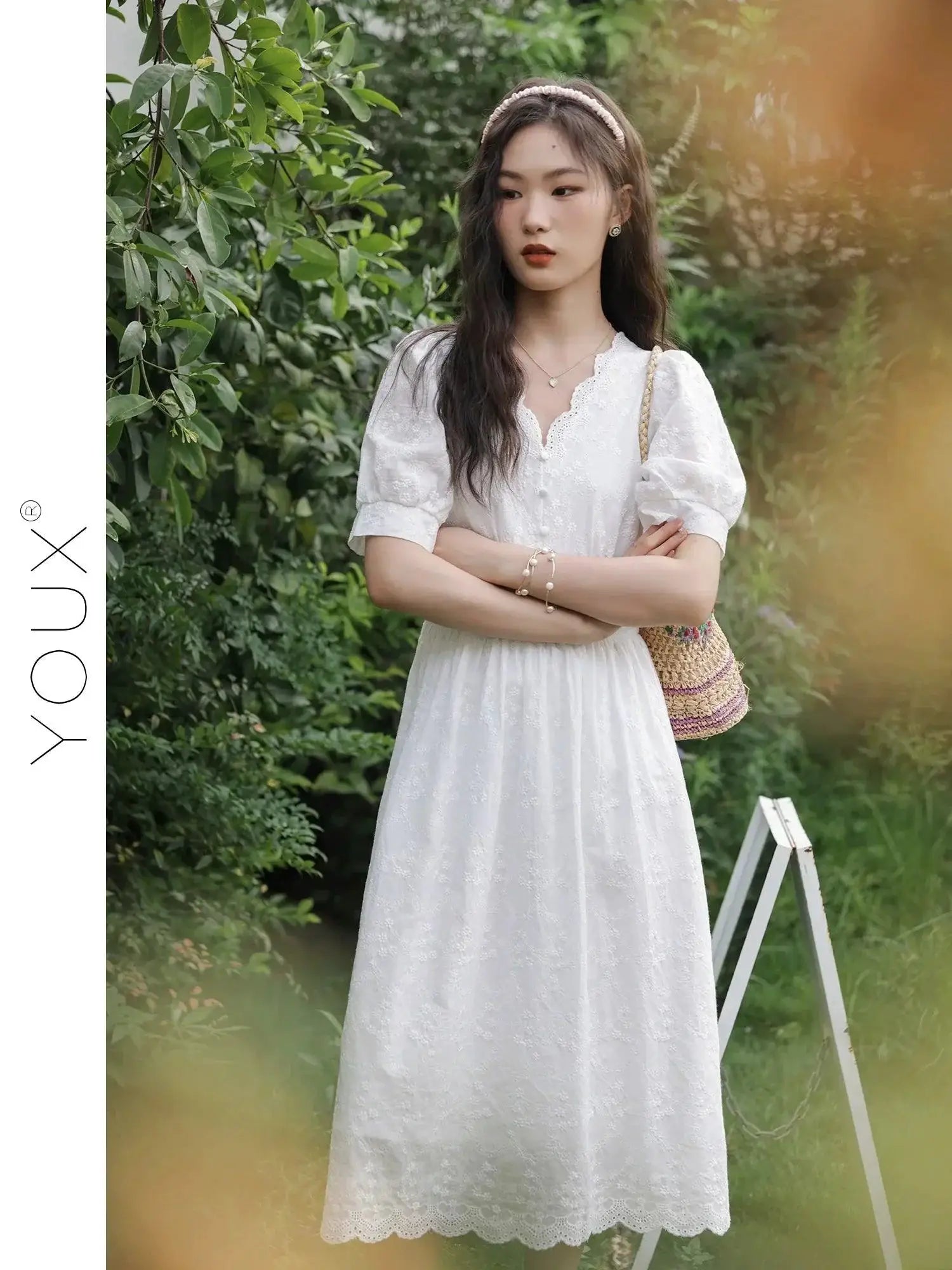 French Elegance V Neck Midi Dress for Summer Chic Fashion