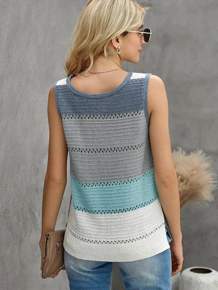 Womens Sleeveless Color Matching Casual Round Neck Vest