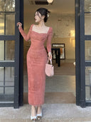 Insdoit Lace Bodycon Dress Retro Chic Winter Fashion