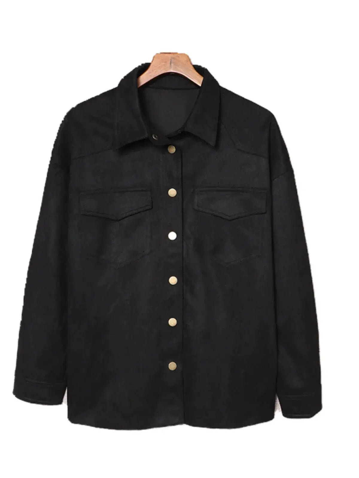 Pure Color Snap Button Loose Suede Shirt Coat Chic