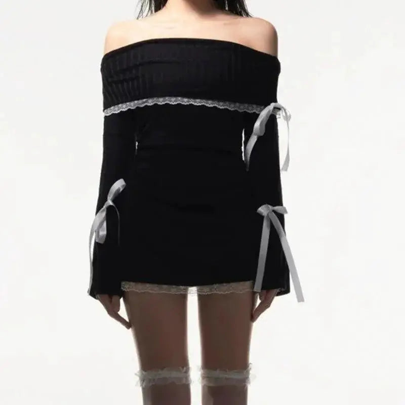French Style Long Sleeve Dress With Bow Details For Autumn