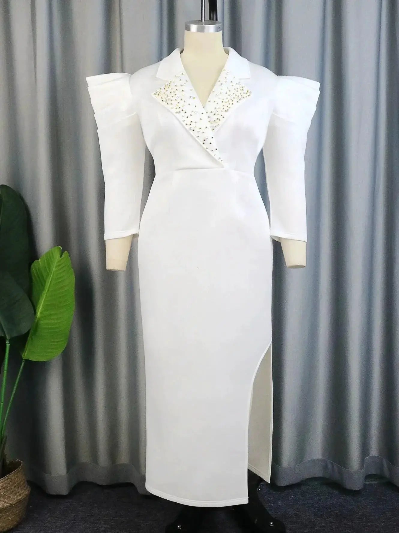 Plus Size Beaded Suit Collar Dress For Elegant Party
