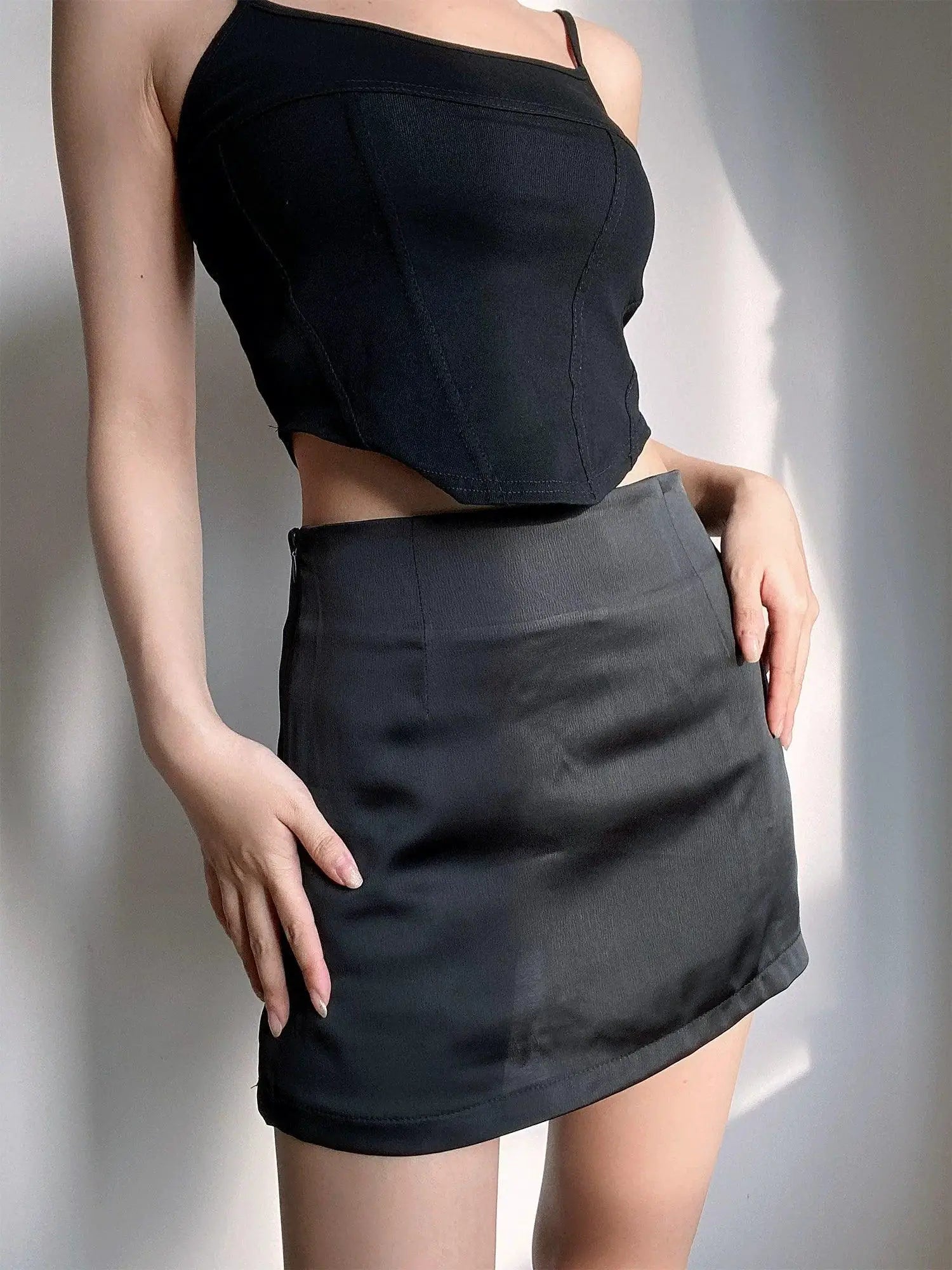 Beran Satin Mini Skirt Chic High Waisted Streetwear Zipper