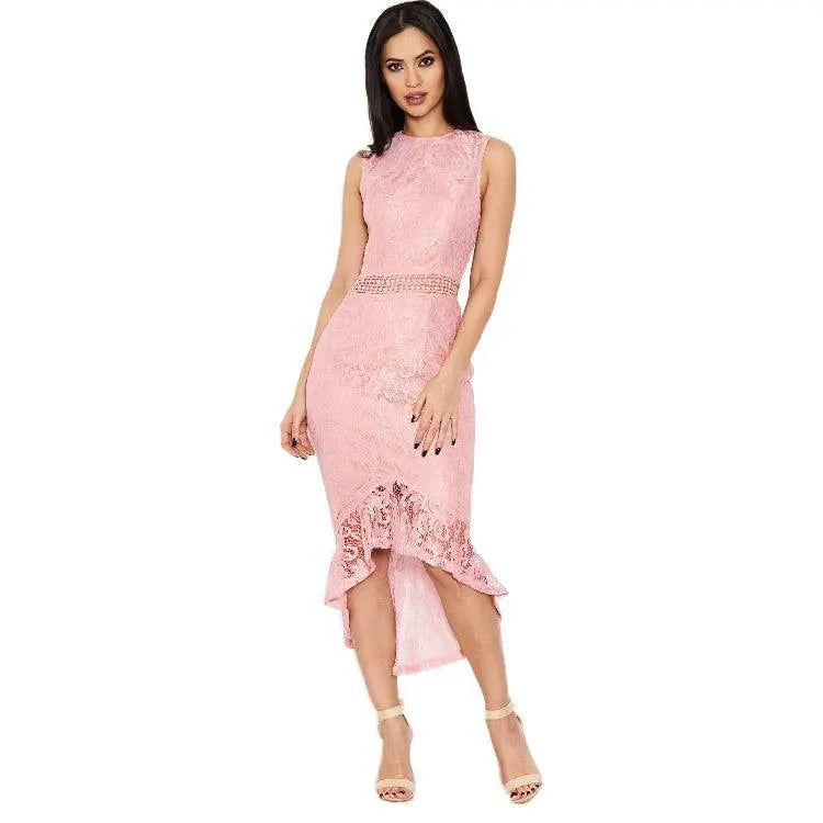 Elegant Lace Panel Bandage Dress With Hollow Out Detail