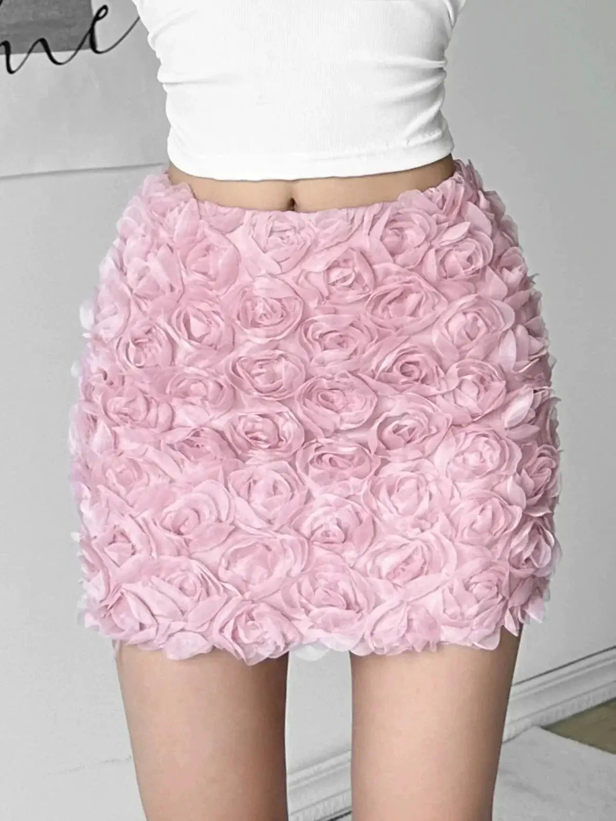Kliou Pure Desire Skirt Three Dimensional Roses Fashion