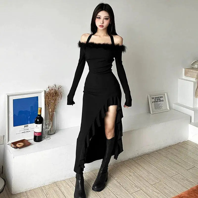 Stylish Stuffed Dress With Unique Collar Modern Elegance