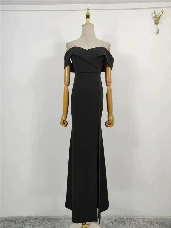 Elegant Off Neck Slit Dress Slim Fit For Evening Events