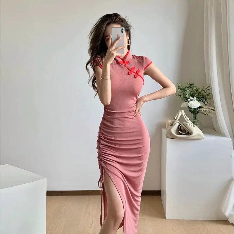 Elegant Lace Cheongsam Dress With Stylish Lace Knit Design
