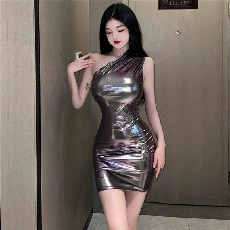 Silk Glossy Skirt One Shoulder Summer Style Glamorous