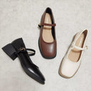 Soft Leather Square-Toe Strap Shoes for Stylish Winter Wear