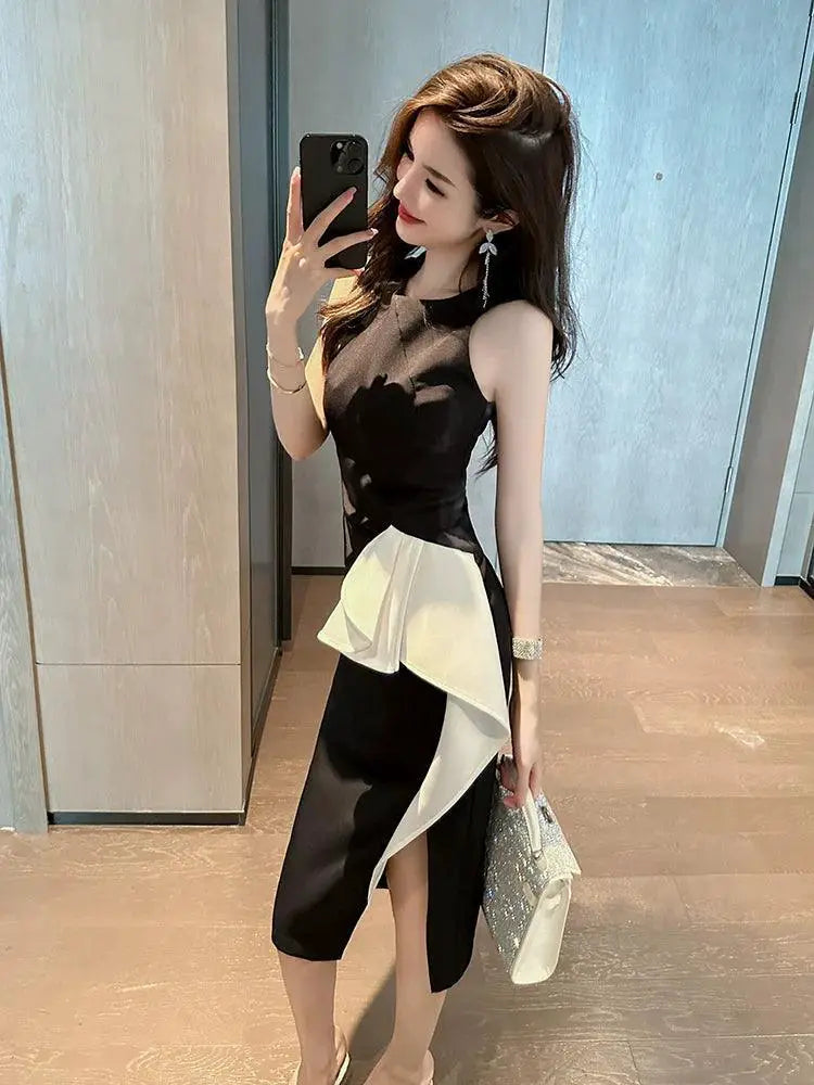 Luxury Black Sleeveless Vest Dress For Elegant Summer Style