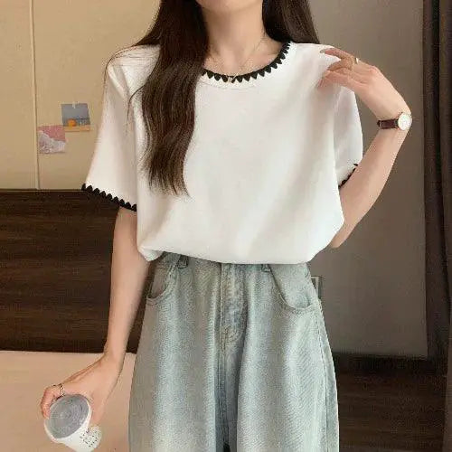 Contrast Color Shoulder Tee Chic Summer Style Eye Catching