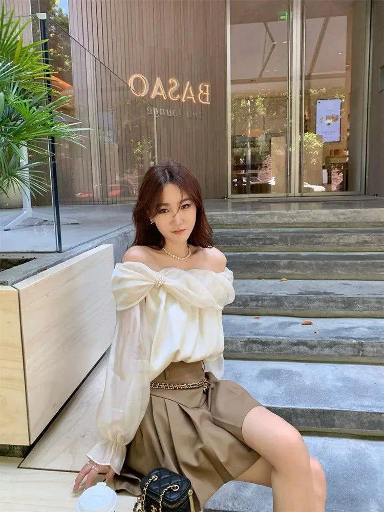 Fairy Collarbone Chic Top Effortless Elegance Blouse