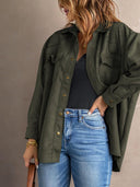 Pure Color Snap Button Loose Suede Shirt Coat Suede Chic