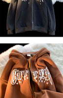 Autumn Puff Print Hooded Cardigan Sweater For Teens