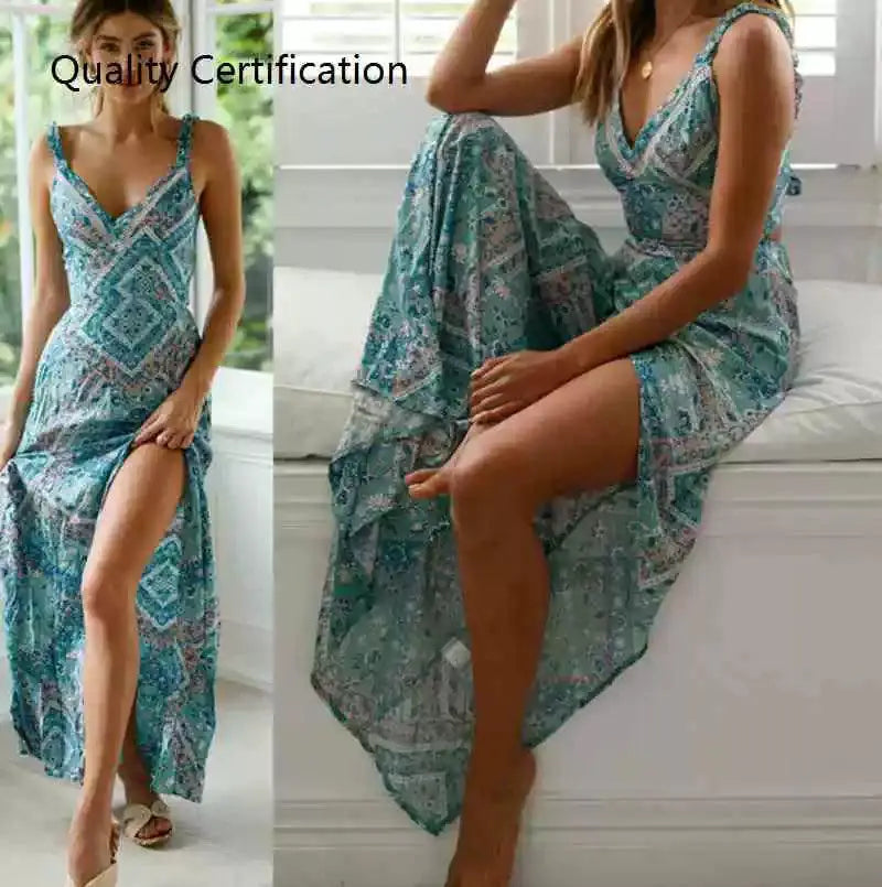 Elegant Floral Maxi Dress Sophisticated V Neck Sundress