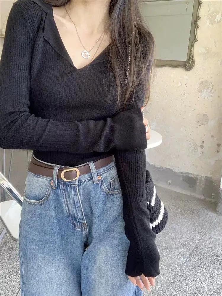 Japanese Style Cotton Long Sleeve Slim Fit Sweater