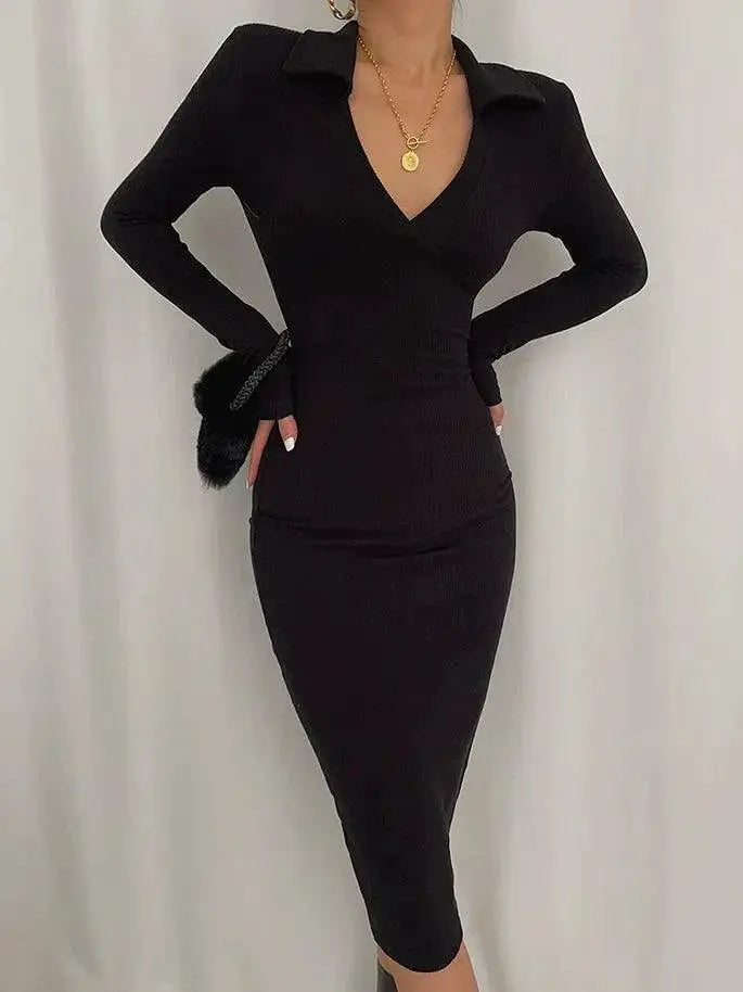 Autumn V Neck Dress With Elastic Waist For Women Fashion