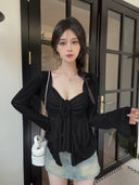 Korean V-Neck Slimming Shirt for Chic Autumn Style Now