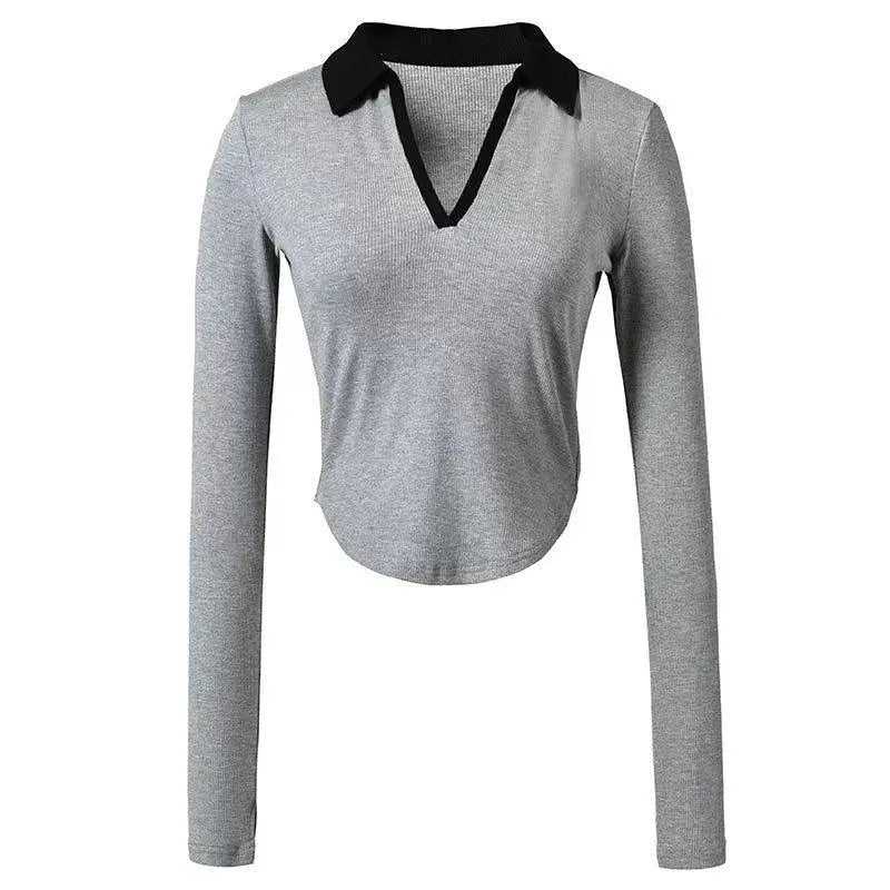 Lapel Contrast Color Maternity Sports Tee for Pregnant Women