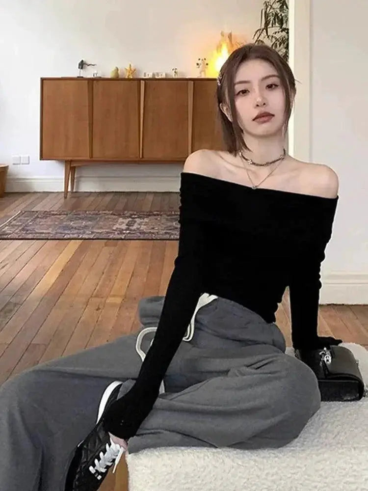 Japanese Charm Off Shoulder Sweater Elegant Comfortable Chic
