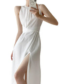 Halterneck Chiffon Dress Chic Commute Style for Women