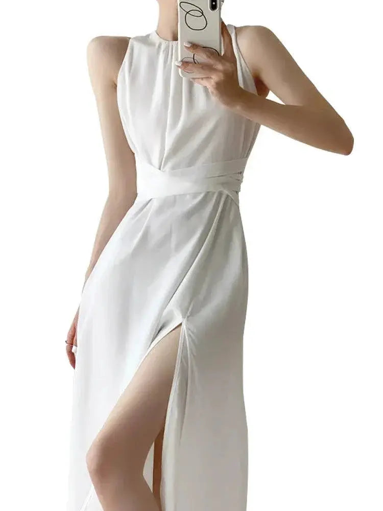 Halterneck Chiffon Dress For Women Chic Commute Style