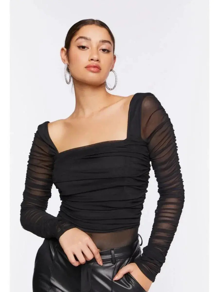 Grape Miki Jumpsuit Mesh Pleats And Elegance Square Collar