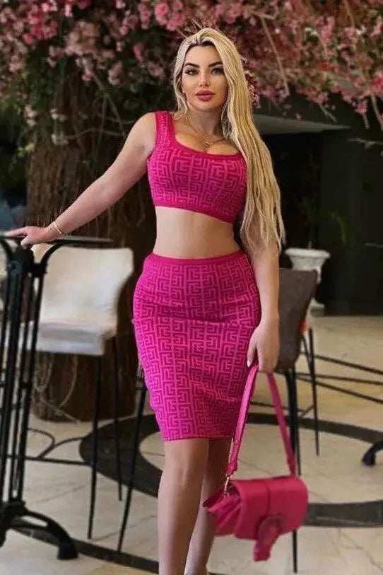Jacquard Elegance Chic Two Piece Outfit For Women Set