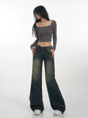 Square Neckline Long Sleeve Tee Urban Chic Fashion Statement