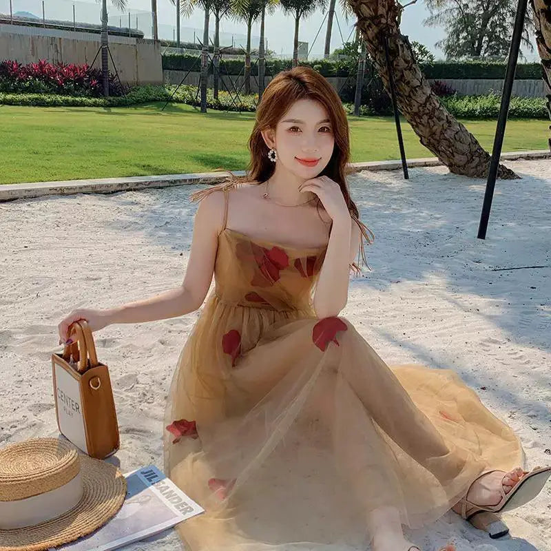 Chic Retro Mesh Beach Dress With Princess Collar Elegance