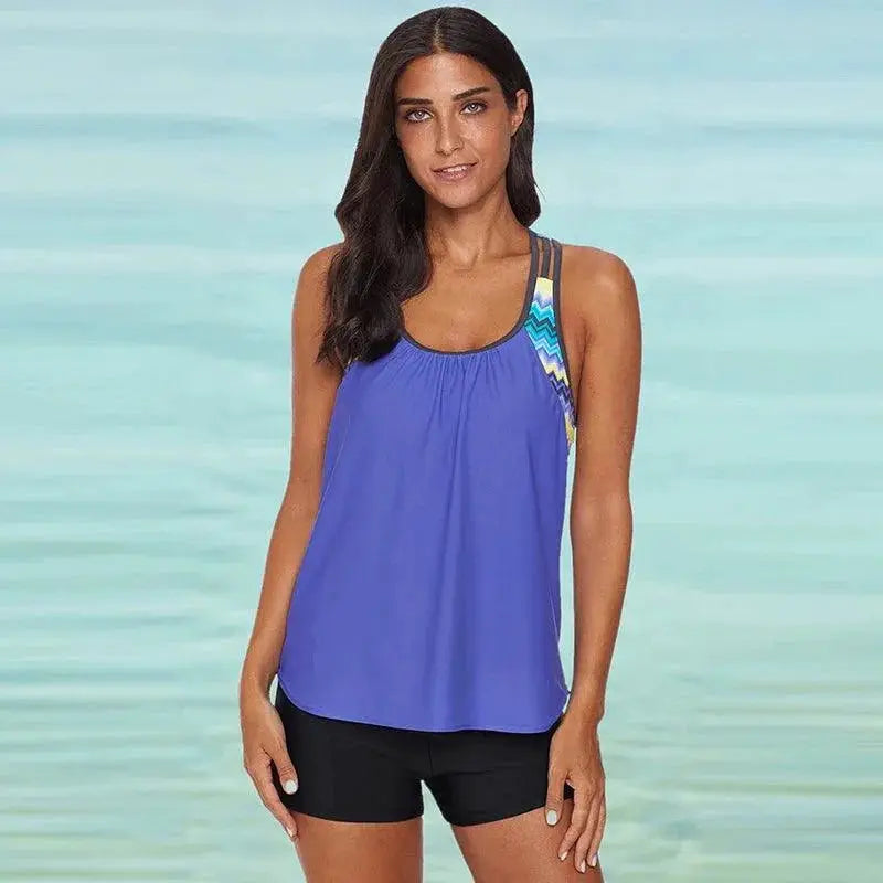 Conservative Split Swimsuit U Collar Tankini for Women — product view 16