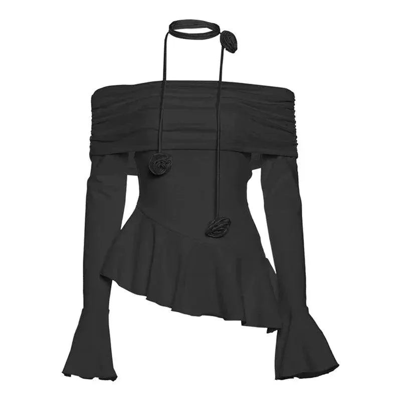 Kliou Slim Fit Off Shoulder Long Sleeve Tee For Autumn