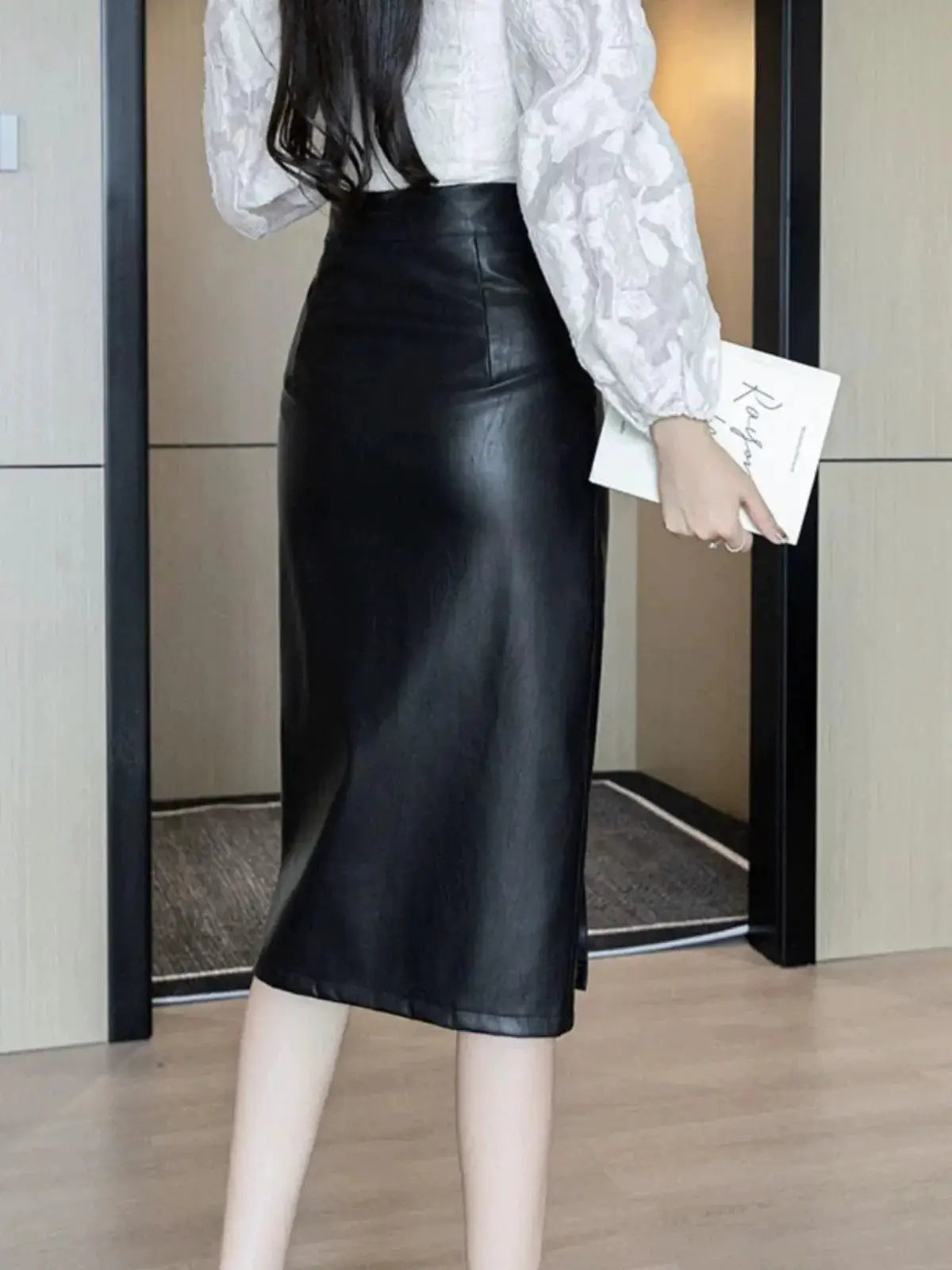 Autumn Leather Skirt Slim Fit High Waist Elegant Chic Style