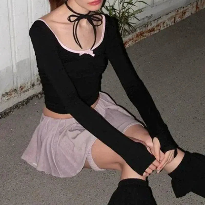 Pure Desire Bow Detail Long Sleeve T Shirt Versatile Style